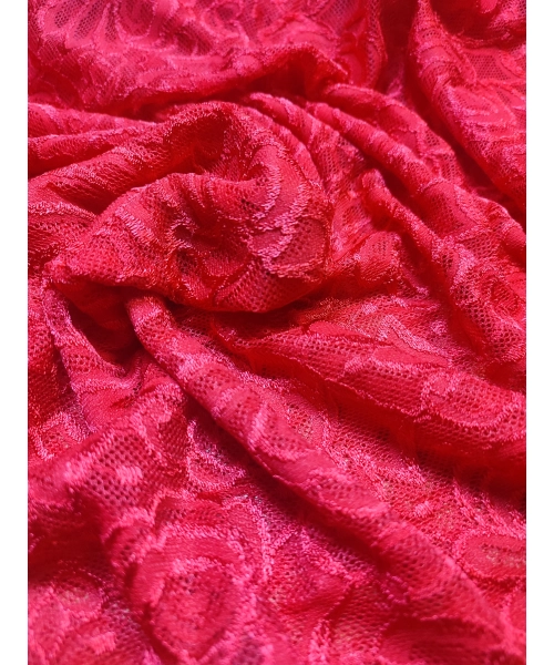 Delikatna elastyczna Koronka tiulowa czerwone kwiaty szer.150cm